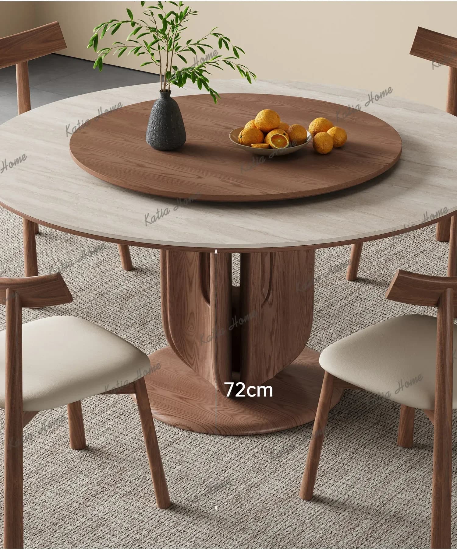 LD Durable Support Dining Table Medium Ancient Turntable Round Dining Table Household Retro Home Furniture