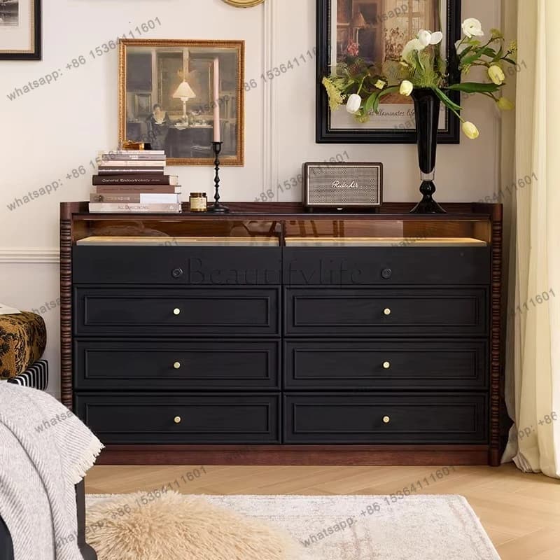 French retro eight-bucket jewelry cabinet, bedroom storage, antique style, bedside storage, solid wood chest