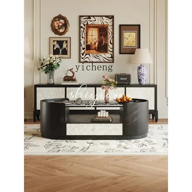 Coffee Table Antique Oval TV Cabinet Combination Creative High-end Atmosphere Black Coffee TableD25