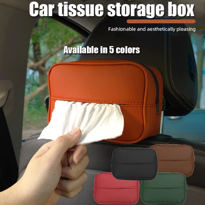 Car Tissue Box Holder Nappa Leather Car Center Console Armrest Napkin Box Sun Visor Backseat Tissue Case with Fix Strap Buckle