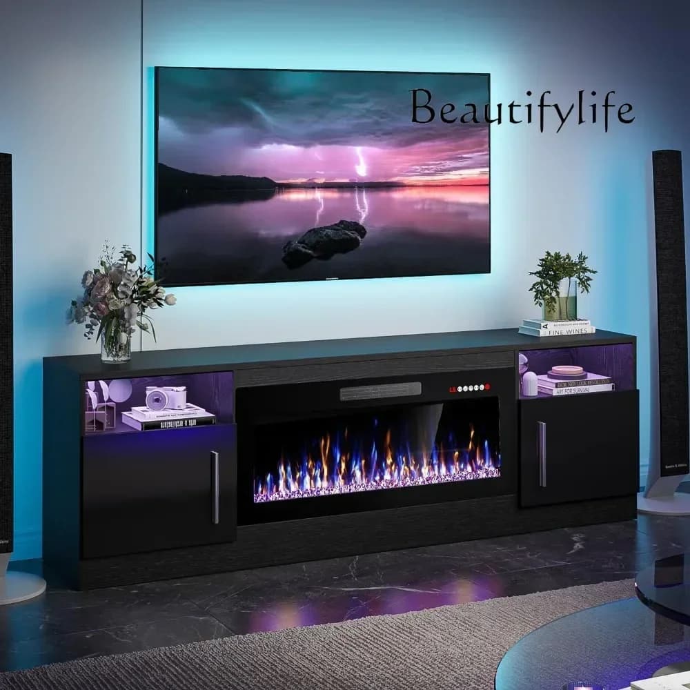 XR 70" Modern Wood High Gloss Fireplace With TV Stand 36" Inch Electric Fireplace Up To 80" TVs, LED Light Entertainment Center