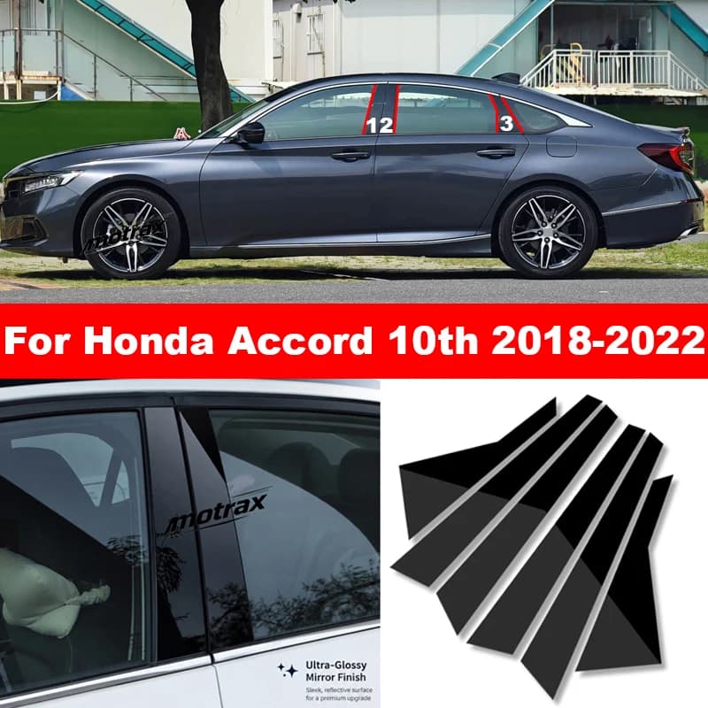 For Honda Accord 10th Gen 2018-2022 Sedan Car Door Window Column Center BC Pillar Post Cover Mirror Effect Trim PC Sticker