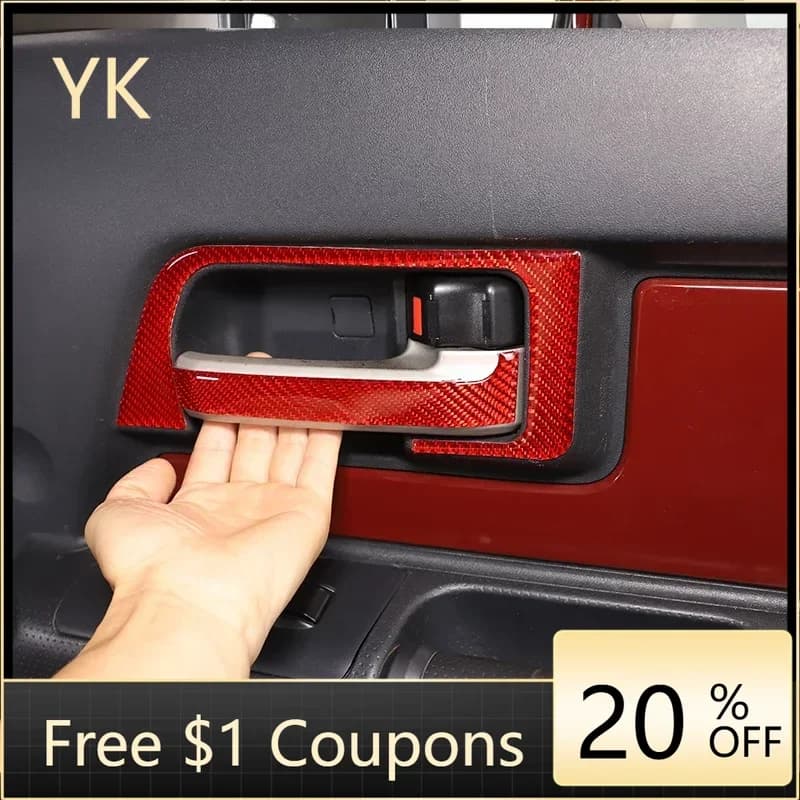 Soft Carbon Fibre Car Inner Door Handle Door Bowl Trim Sticker Interior Car Accessories For Toyota FJ Cruiser 2007-2021