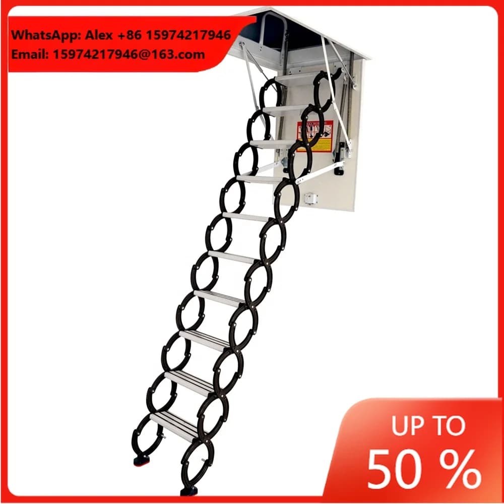 Modern Telescopic Retractable Durable Aluminum Folding Ladder With 300kg Load Capacity For Villa Wall-Mounted Attic Use