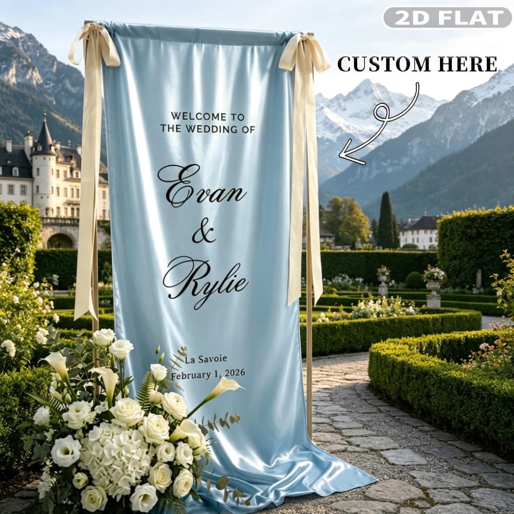 1pc Custom Wedding Welcome Sign, Suitable for Wedding Ceremony Banner, Elegant Satin Hanging Decoration with Name/Date/Text