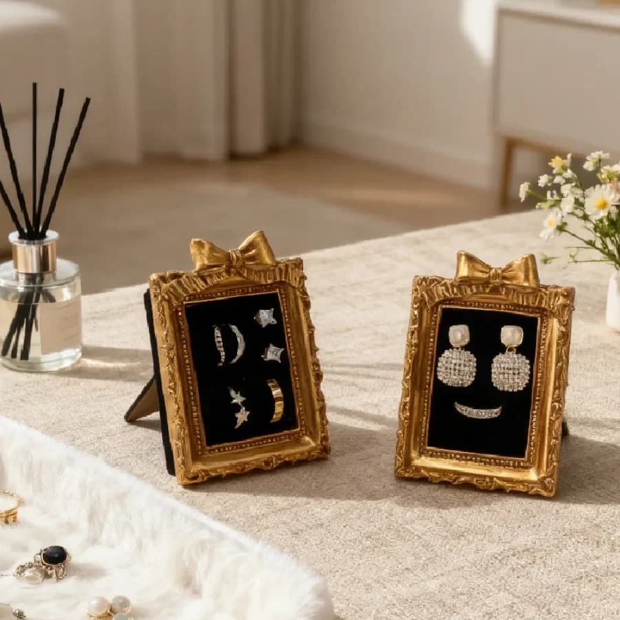 Victorian Style Photo Prop Antique Golden Ring Holder Earring Display Stand Jewelry Photography Display Vintage Background