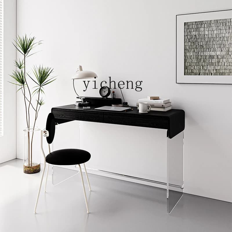 YFY  antique solid wood dresser household bedroom ash wood long table black makeup table acrylic