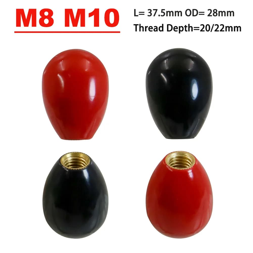 1Pcs M8 M10 Oval Egg Shape Handle Sleeve Female Thread Brass Core Bakelite Phenolic Handle for Machine Tools Black/Red OD 28mm