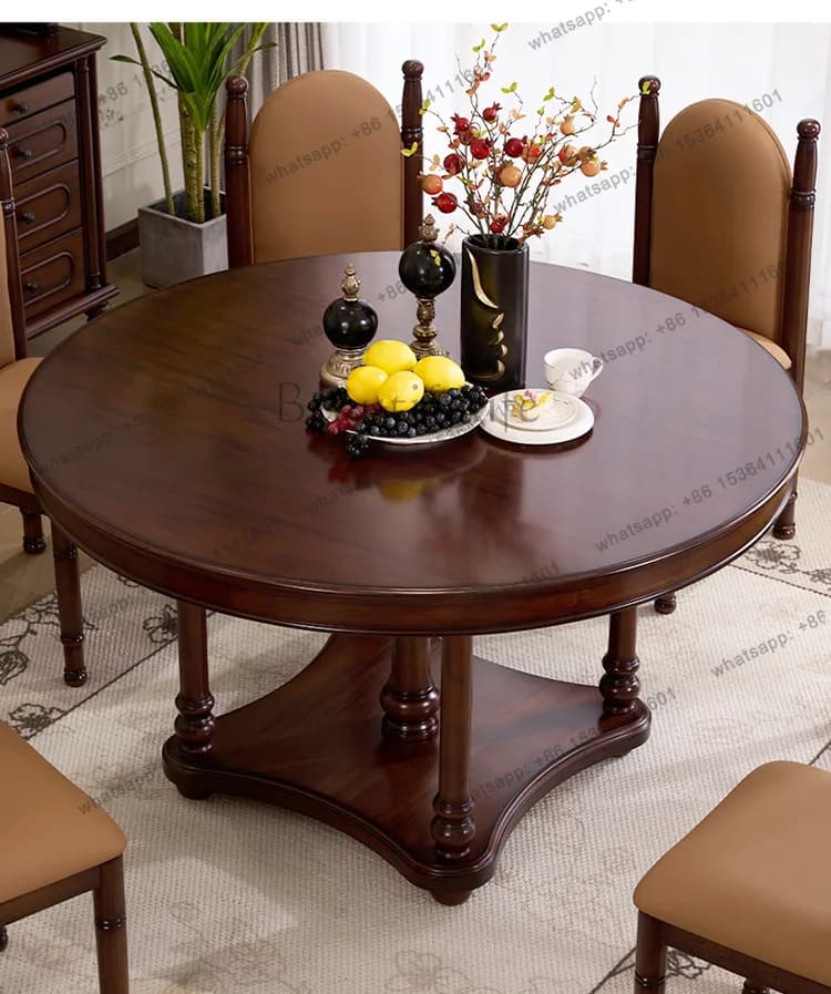French retro solid wood dining table and chairs Home medieval dining room furniture Round dining table