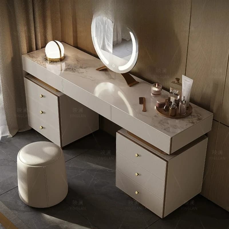 Luxury European Vanity Table Organizer Modern Makeup Mirror Dressing Table Comfortable Cosmetics Penteadeira Trendy Furniture