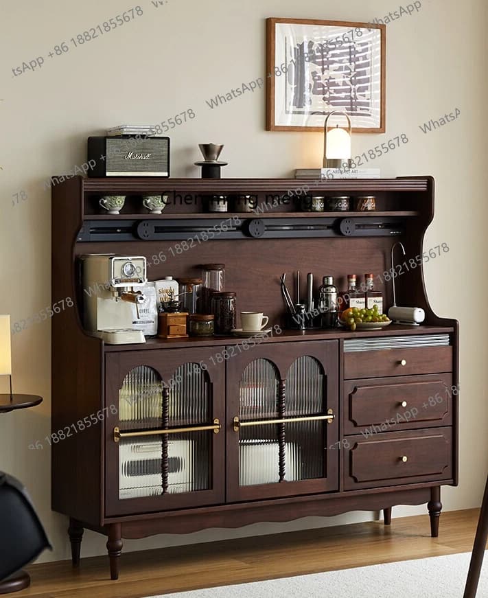 X Vintage Solid Wood Rock Slab Sideboard Antique Wall-Mounted Integrated Sideboard Living Room Tea Storage Cabinet