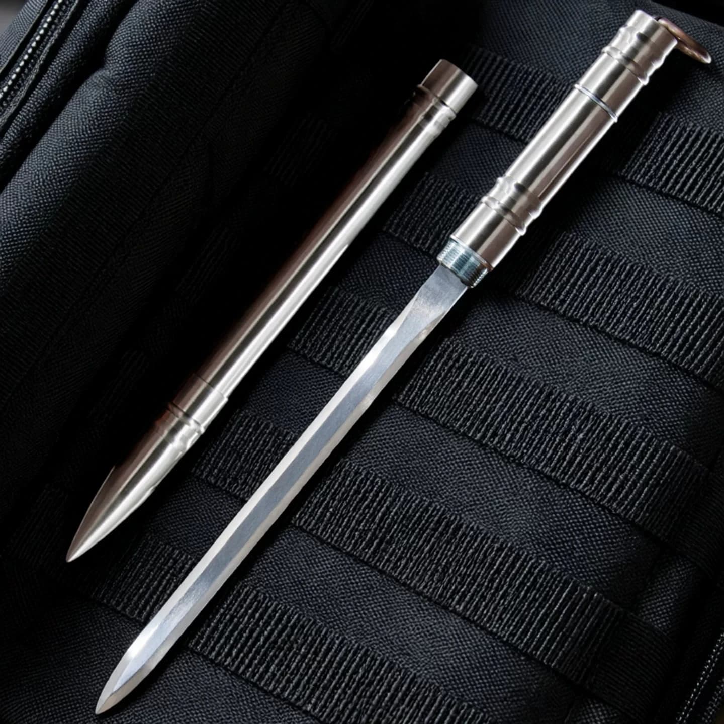 Hidden Retreat Hidden Short Sword Manganese Steel Straight Blade Polished Stainless Steel Tube Scabbard Concealed Pocket Sword