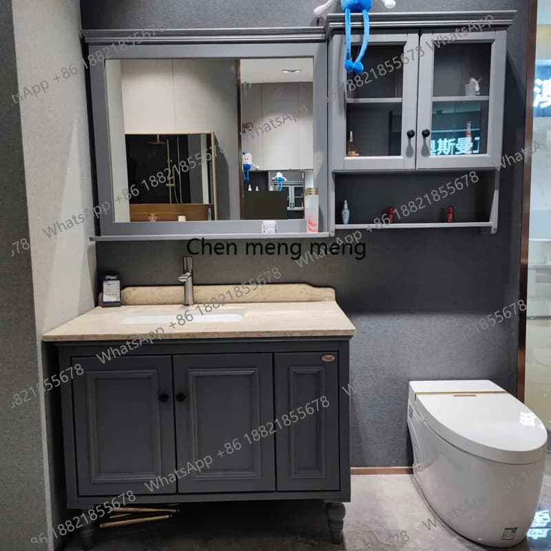 Bathroom American oak bathroom cabinet floor-to-ceiling, hand wash basin cabinet combination bathroom solid wood washstand