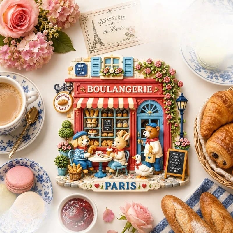 Paris Bakery Animals Fridge Magnet - Charming 3D French Souvenir Unique European Gift for Travel & Whimsical Kitchen Decor