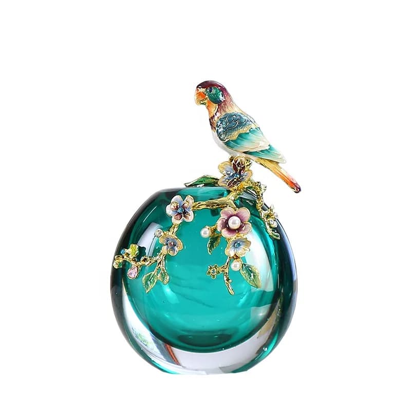 &c Enamel Colored Crystal Vase Modern Parrot Decorative Flower Vase Light Green Desktop Vase for Luxury Home Decoration