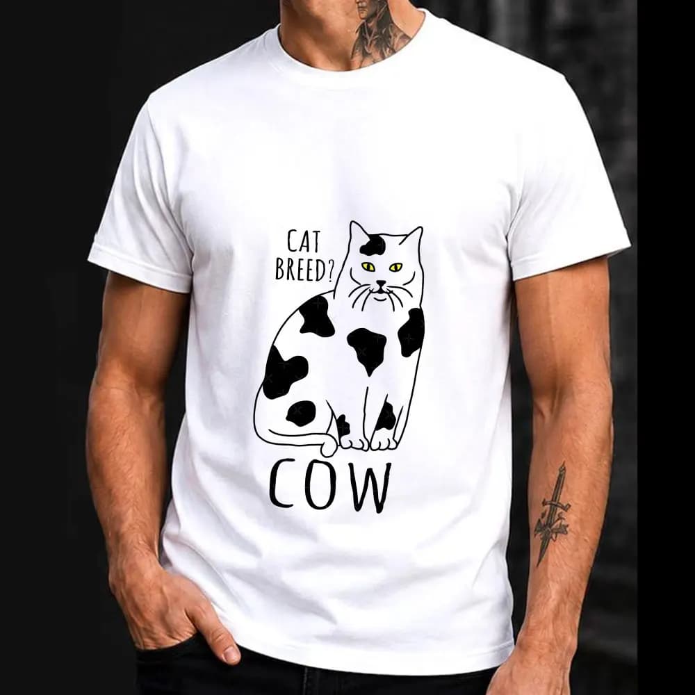 My cat is a cow Cat memes Funny Feline breed Gift T-shirt Short Sleeve Graphic Clothes All size tops S-6XL 100% Cotton Print Tee