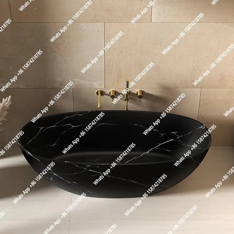 J Artificial Stone Bathtub, Marble Look Freestanding Tub For Hotel & Home, Heat Retention & Easy Clean, Body Contour Design