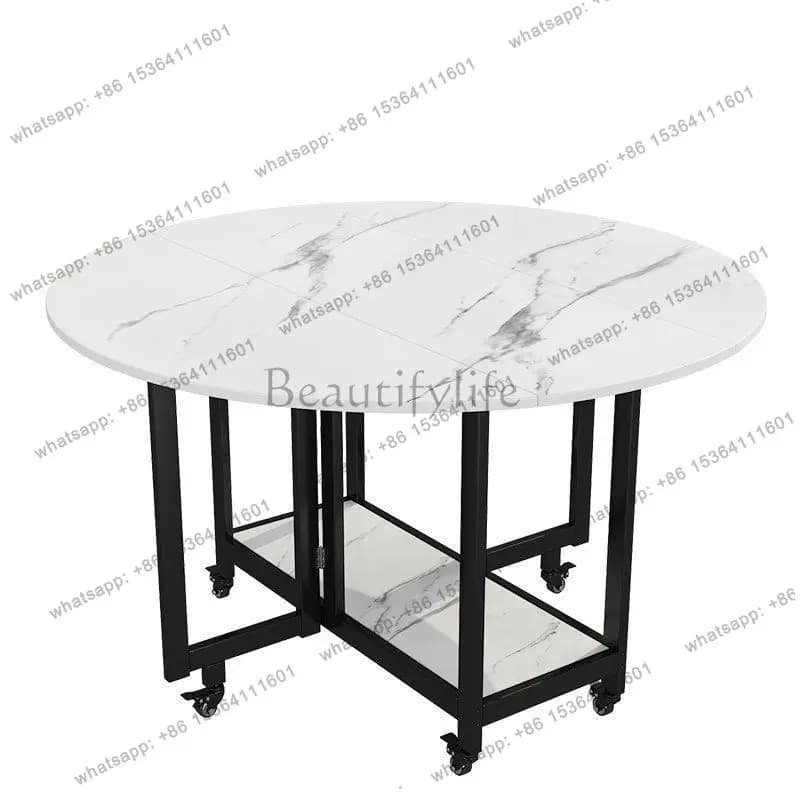 Small apartment folding round dining table high value light luxury simple multi-functional storage