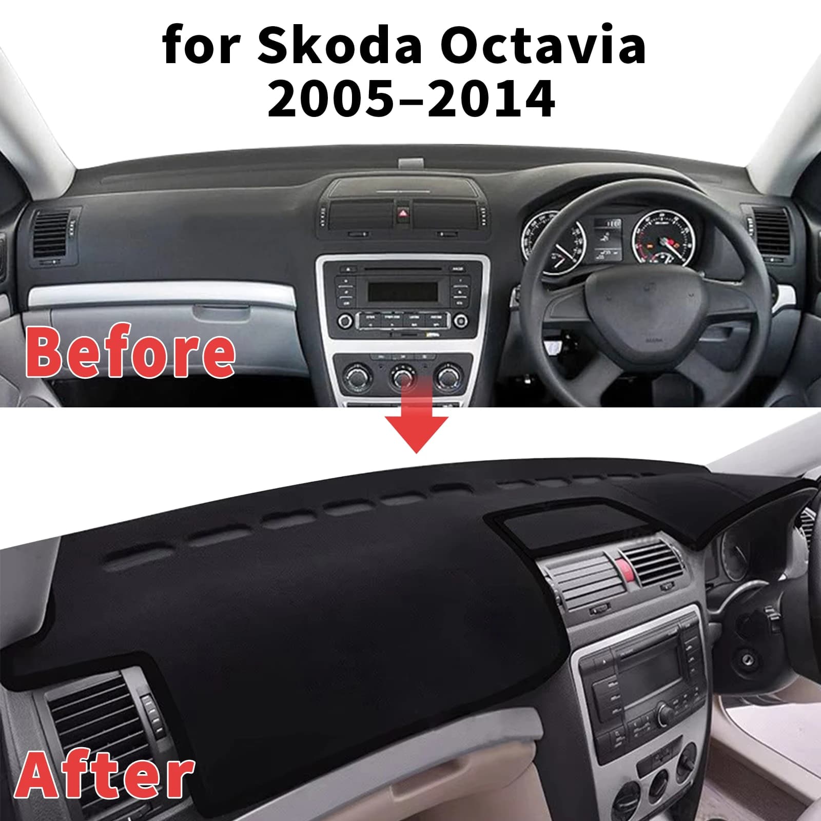 for Skoda Octavia Mk2 2005-2014 Dashboard Cover Sun Shade Protector Dashmat Anti-Glare UV Block Carpet Mat Automotive Dash Mat