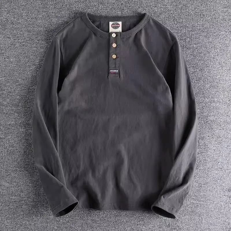 Plus Size Simplicity Street Casual T Shirt Men's Spring Autumn Long Sleeve Solid Fashion Tops Vintage High Street Men Clothing