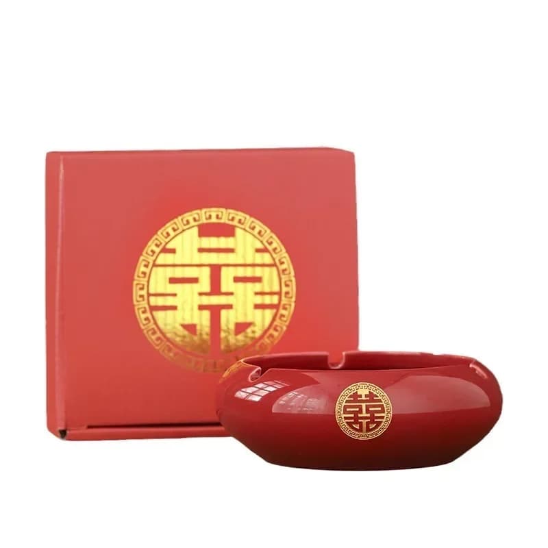 Wedding supplies golden double happiness red ashtray creative ceramic personality wedding ashtray