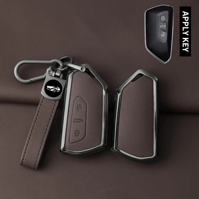 New Alloy Leather Car Key Case Cover for VW Golf 8 MK8 Teramont ID.3 ID.4 ID.5 Skoda Enyaq iV Octavia Seat Leon Auto Accessories