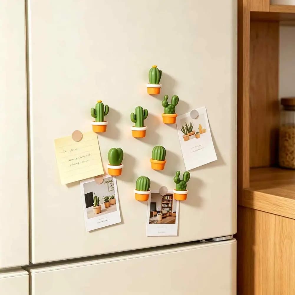 6Pcs Potted Cactus Refrigerator Magnets, Mini Cactus Kitchen Fridge Magnet Memos Notes Photos Holder, Decorative Accessories