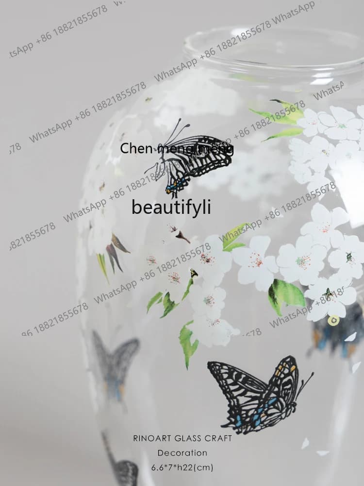 Modern Light Luxury Simple Designer Model Pastoral Style Enamel Glaze Glass Vase Decoration Living Room Flower Arrangement