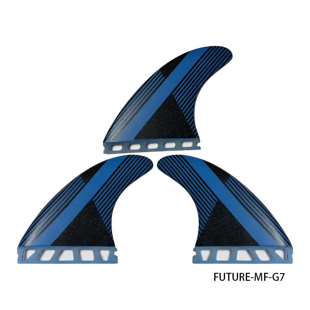 【Hot】Surf Fins Tri Surfboard Fins  FUTURE MF G7 black blue striped splashed ink style Propeller Fin made of honeycomb fiberglass