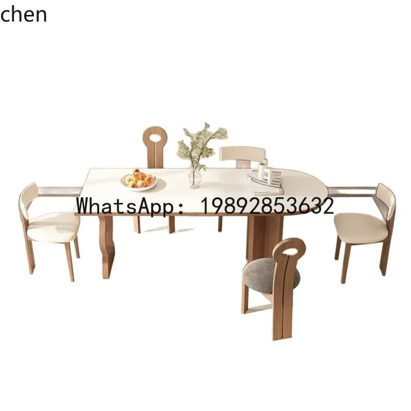 X7  Solid Wood Travertine Stone Rock Plate Dining Table and Chair Combination Dining Table Oval Dining Table