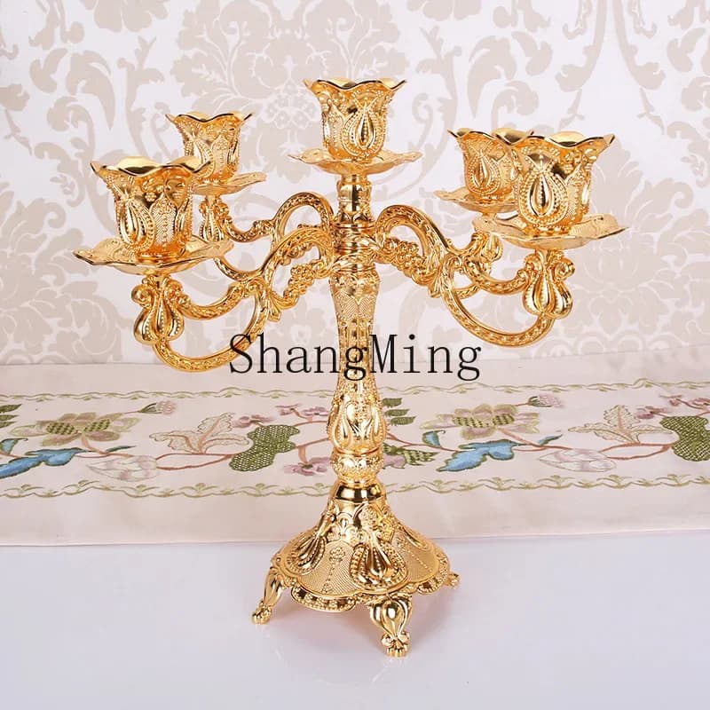 CLL Luxury Dining Table Model Room Soft Decoration Ornament Candlelight Dinner Props Metal Wedding Candle Holder