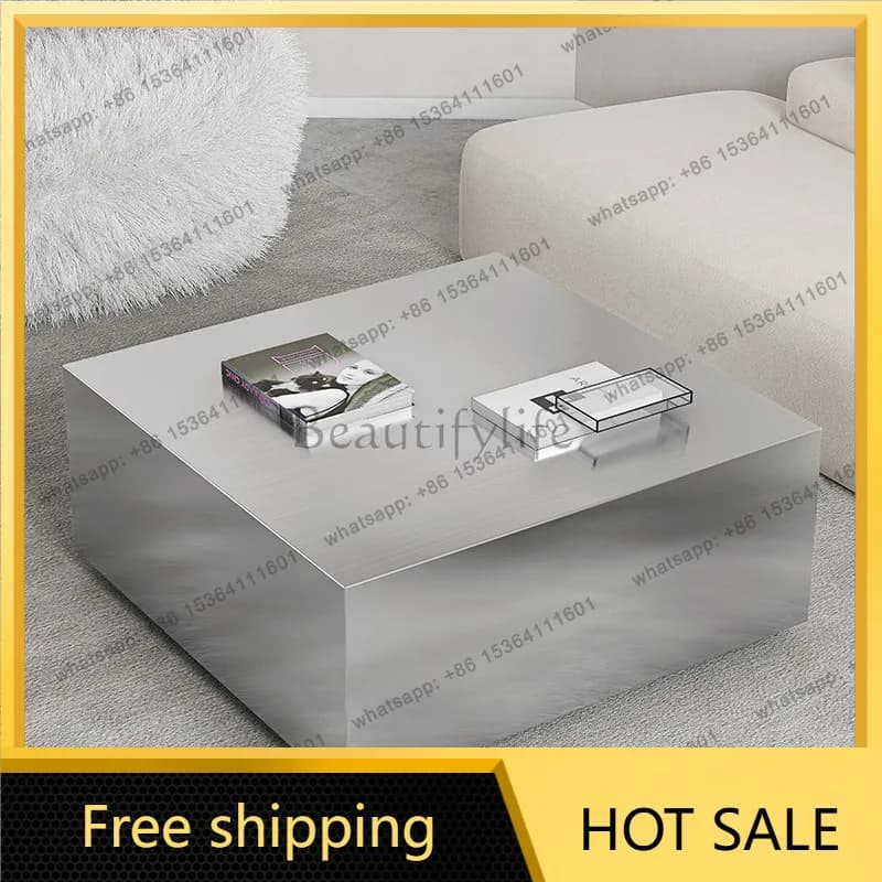 Light luxury modern simple minimalist coffee table square high-end stainless steel coffee table