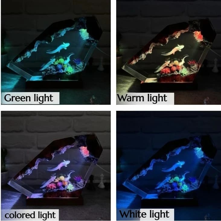 8*5 Inches Aquatic World Salamander Resin Art Luminous Display Piece Festive Home Atmosphere Decoration Handicraft Unique Gift