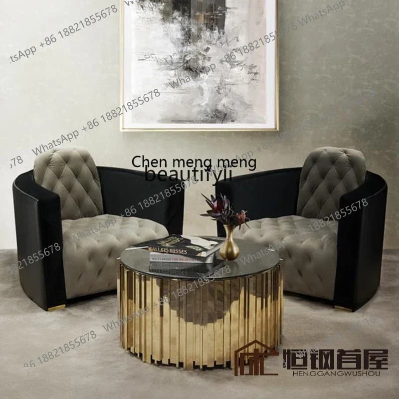 178Stainless steel marble coffee table, creative designer furniture round coffee table, modern sofa side table2936