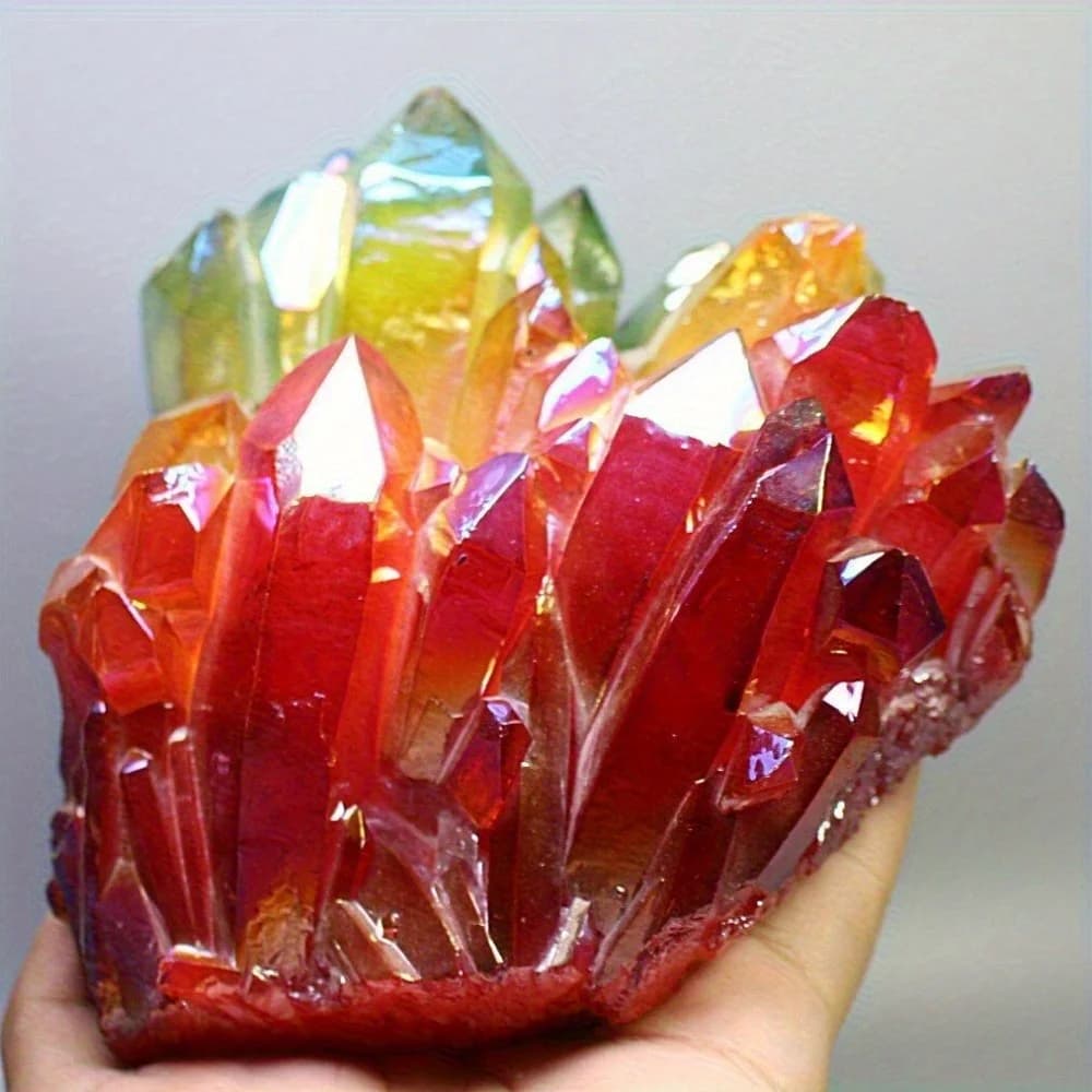 1PC Rainbow Aura Colorful Quartz Cluster - Red, Yellow, and Green Crystal Cluster - Ideal for DIY Jewelry, Home Collection Decor