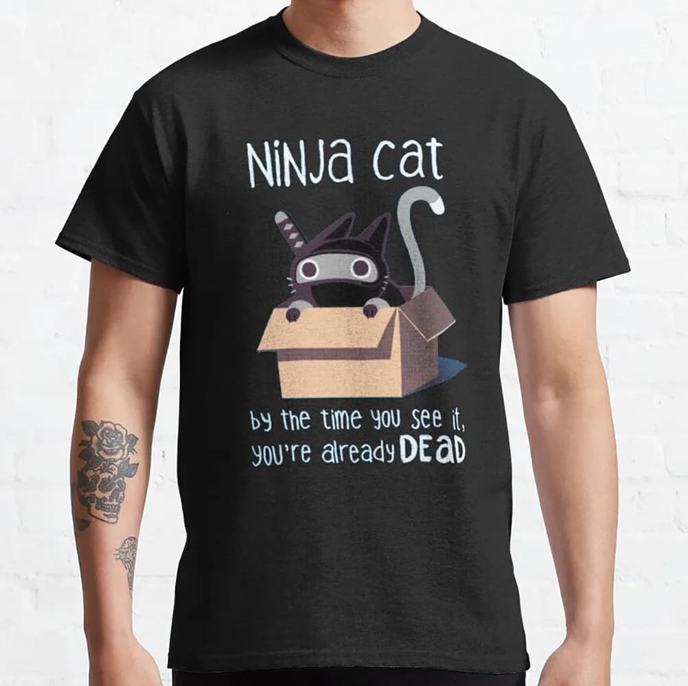 Ninja cat Cool samurai cat warrior Gift t shirt for cats lover 100% cotton Short Sleeve Graphic Clothes All size tops S-6XL