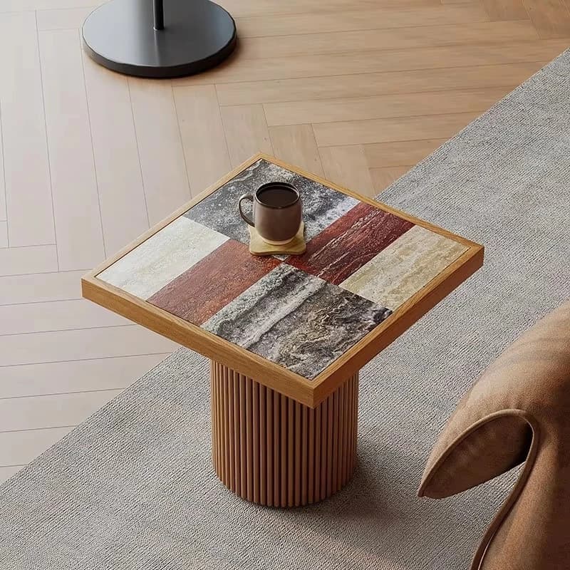 Modern minimalist style living room furniture solid wood square natural travertine countertop coffee table