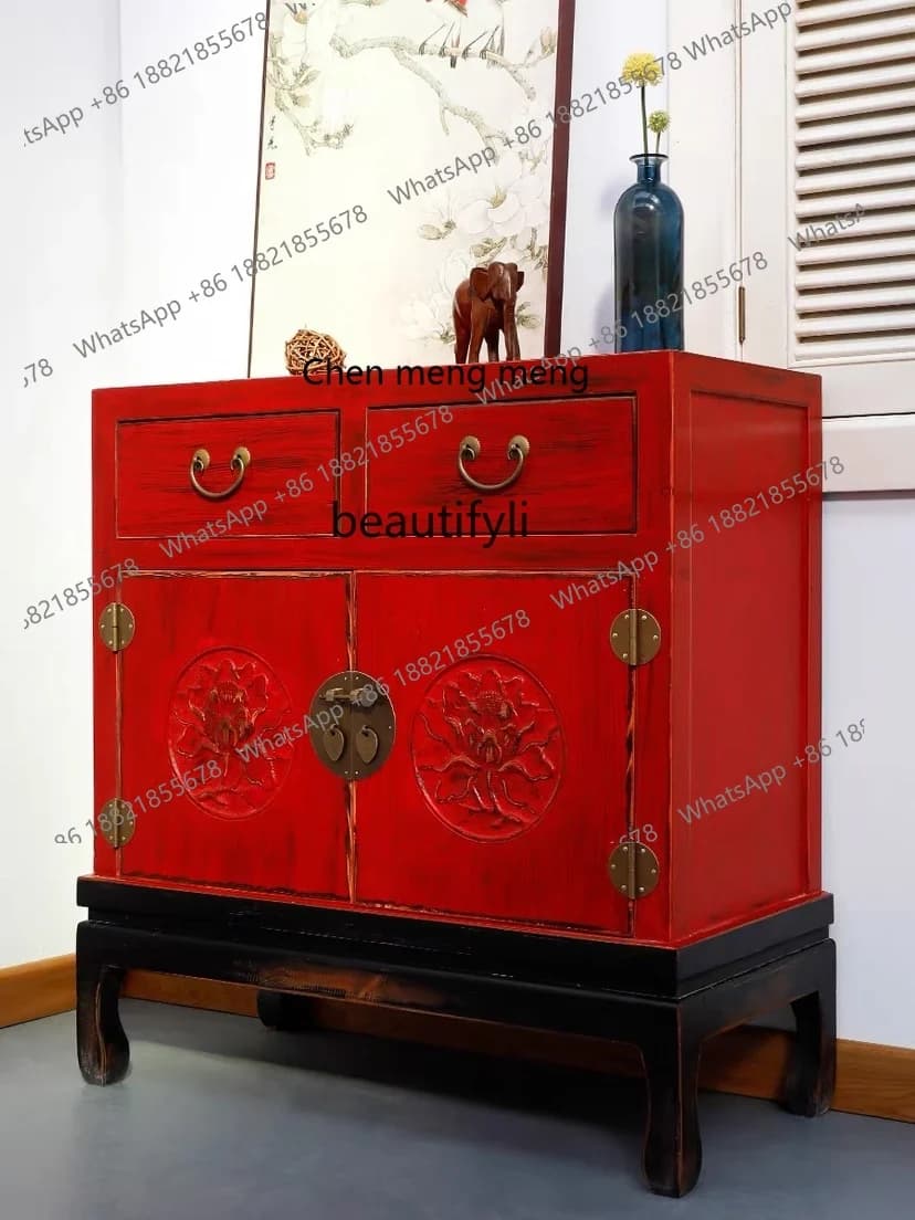 Solid wood porch cabinet Large capacity storage New Chinese style old furniture Pine dining side cabinet