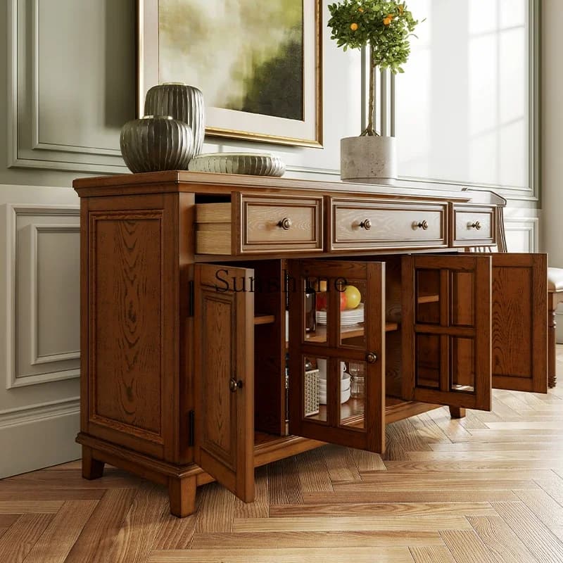 American solid wood dining side wine cabinet integrated against the wall retro locker  FT
