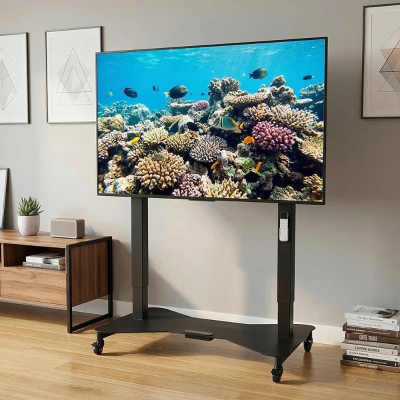 New dual-motor electric lift TV TV bracket movable floor-to-ceiling pulley all-in-one machine rack