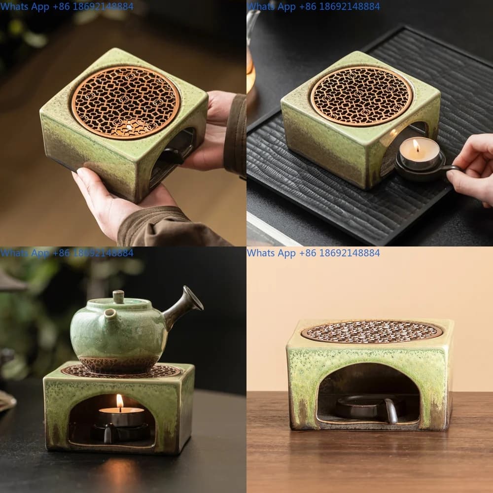 Teapot Warmer with Candle Heating Base for Fruit Herbal Tea Home Use Square Retro Style