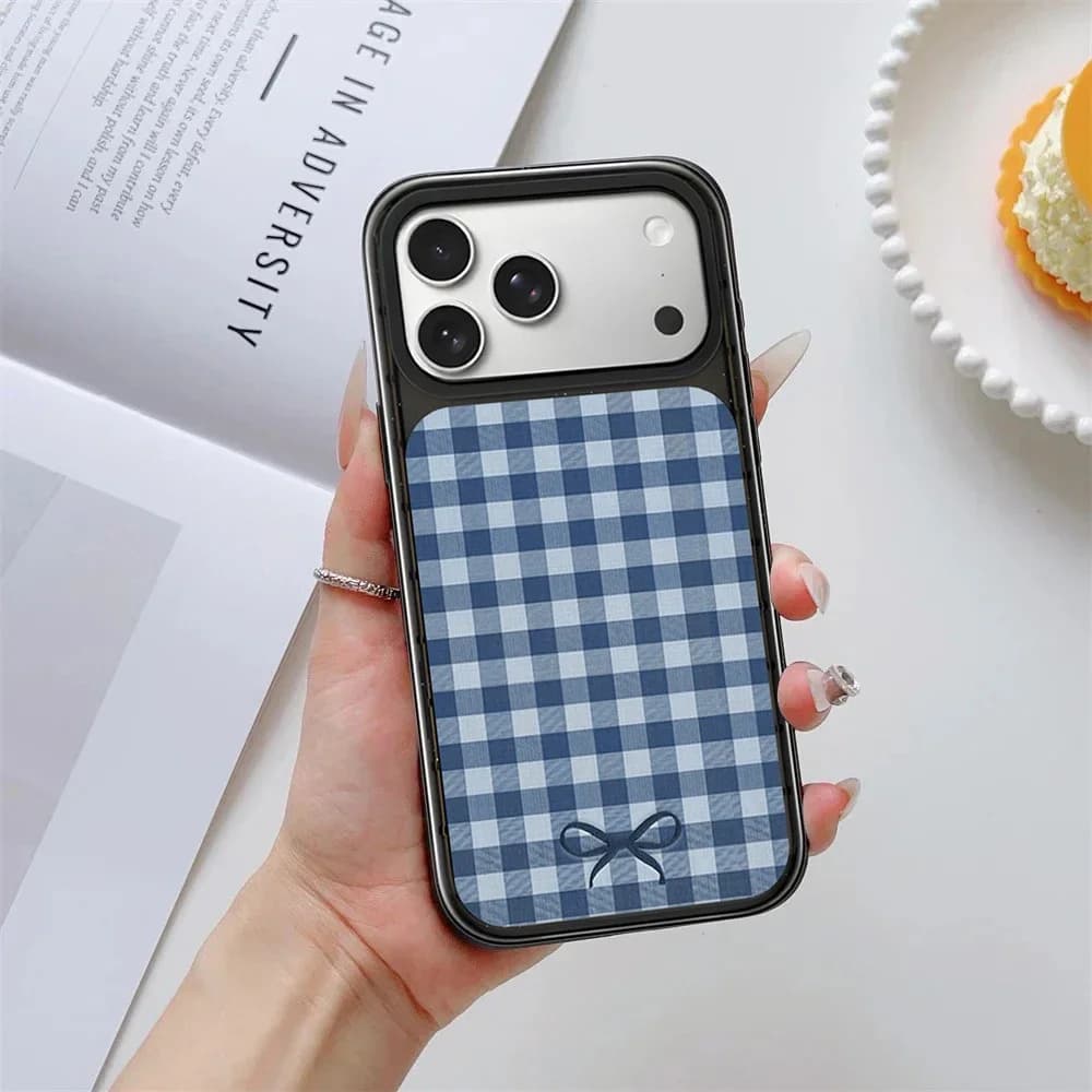 Simple Checkered Bow Impact Case - Mirror / Glaze Magnetic Cover: Compatible with IPhone 18 17 Pro Max 18Pro