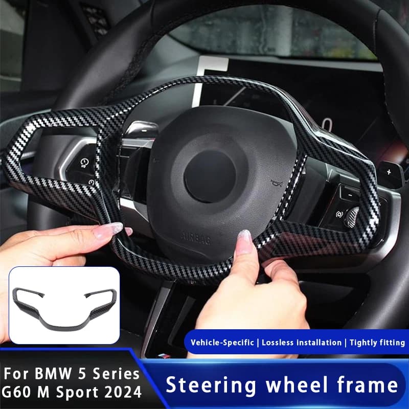 For BMW 5 Series G60 2024 M Sport Carbon Fiber Car Steering Wheel Frame Cover Trim Sticker Interior Accessories