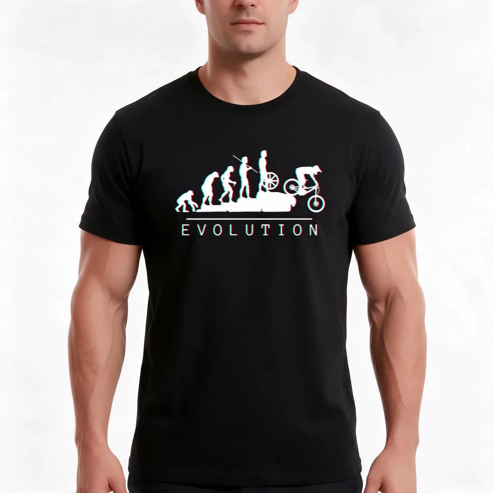 MTB Evolution (White) T-Shirt, Summer Casual Cotton Tee, Oversized Streetwear Tops, Vintage Graphic Print, Unisex Men Women