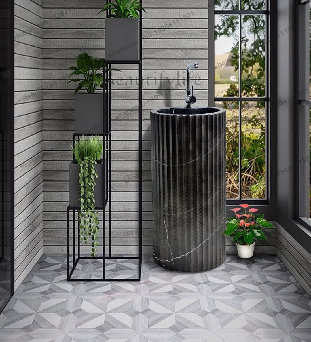 Outdoor balcony washbasin column-type integrated open-air column basin European art