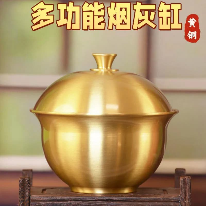All-brass multifunctional three-piece lid bowl, anti-splash ashtray, copper ornament