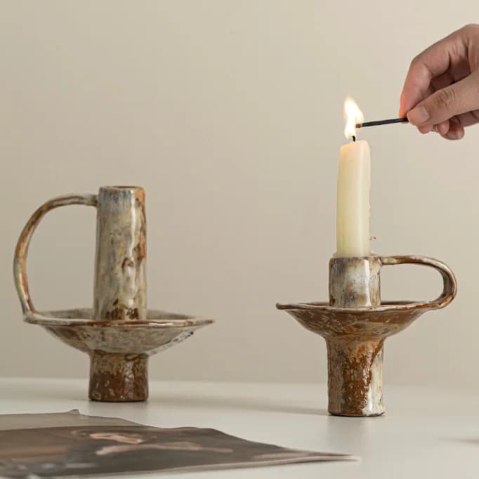 Retro Kitchen Candle Holders Party Designer Ceramic Homestay Candle Holders Decoration Living Room Homaint Wood Tower Hole 2.2cm