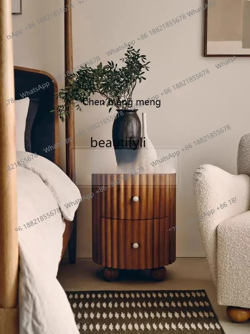 SS ss7486 American solid wood bedside table retro marble cabinet modern simple log color bedroom bedside table