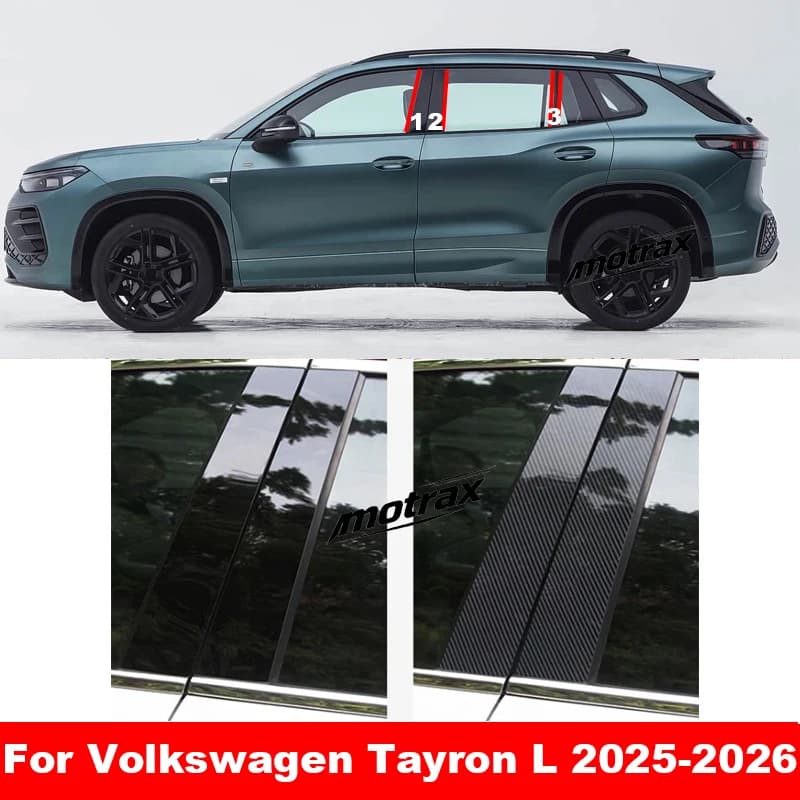 For Volkswagen VW Tayron L 2025 2026 Auto Center Pillar Stickers Decorative Accessories Glossy Black Window Trim Stickers