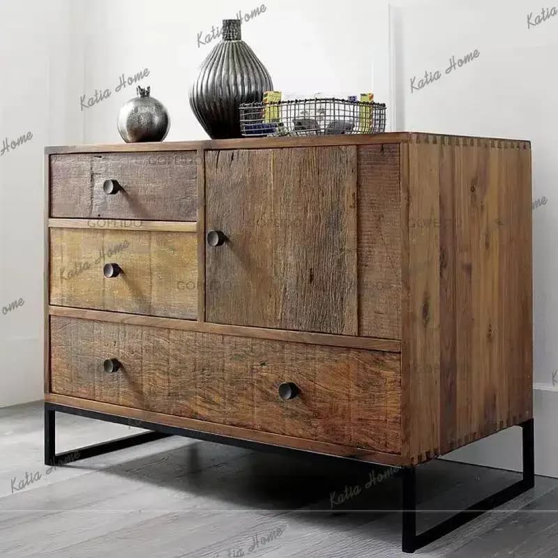 FG  Vintage-style solid wood chest of drawers, vintage vintage sideboard, wall-mounted storage in the living room